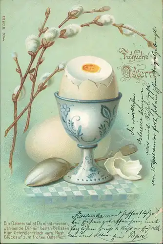 Glückwunsch Ostern / Easter Weidenkätzchen Frühstücksei 1901