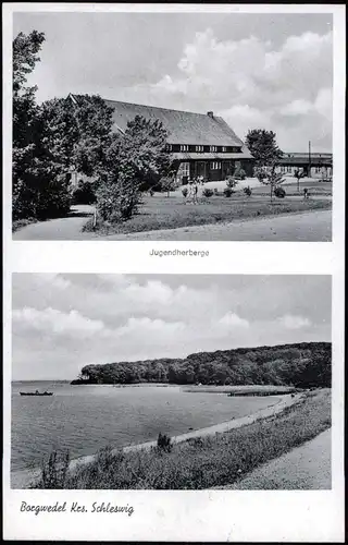 Ansichtskarte Borgwedel 2 Bild: Jugendherberg und Strand 1958