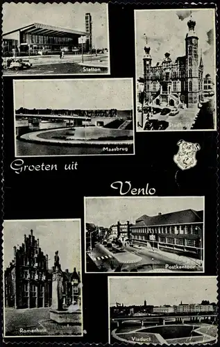 Postkaart Venlo Ortsansichten: Station, Maasburg, Postkantoor 1966