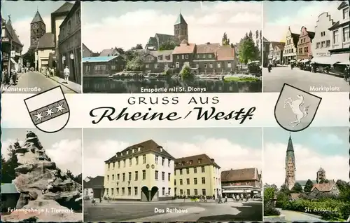 Ansichtskarte Rheine Westfalen Münsterstraße, Markt, Rathaus u.a. 1963