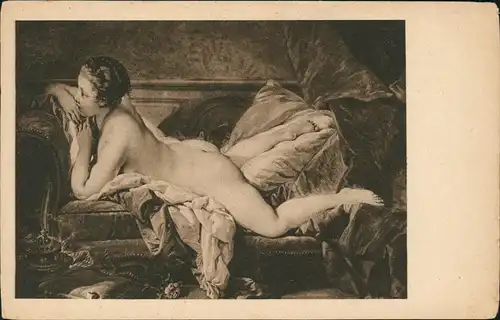 Künstlerkarte: Gemälde Erotik (Nackt - Nude) Boucher: Ruhendes Mädchen 1914