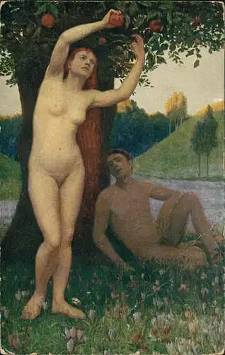 Künstlerkarte: Gemälde Adam und Eva erotische DSarstellung Nackt Nude 1913