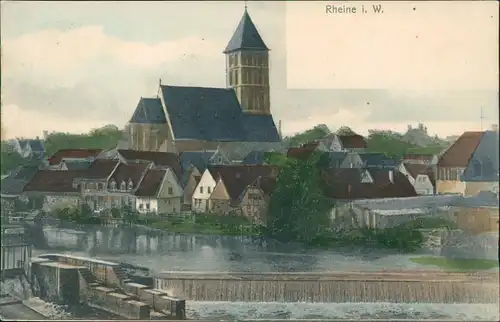 Ansichtskarte Rheine Westfalen Westfalen - Kieche, Wehr - colorierte AK 1908