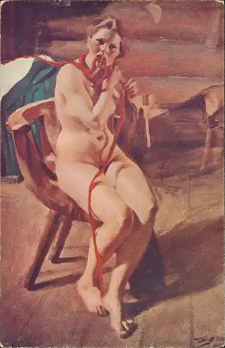 Erotik (Nackt - Nude) Künstlerkarte: Gemälde ZORN, Studie 1913