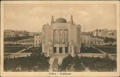 Ansichtskarte Cottbus Stadttheater, Häuser 1922