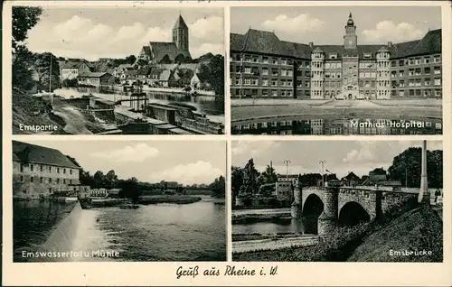 Rheine Westfalen Mathias Hospital Emspartie Emswasserfall u.Mühle 1954