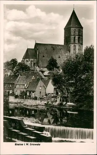 Ansichtskarte Rheine Westfalen Emswehr u. Kirche - Fotokarte 1953
