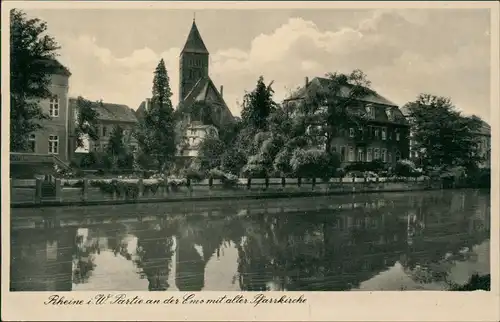 Rheine Westfalen Partie an der Ems mit alter Pfarrkirche u. Stadthäusern 1940