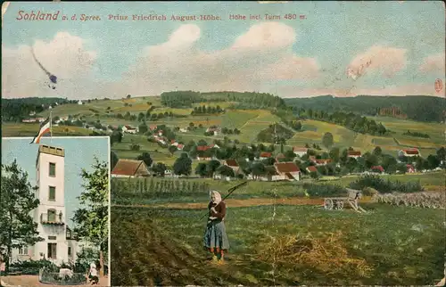 Sohland Spree Załom 2 Bild Prinz Friedrich August-Höhe, Bäuerin Feldarbeit 1907