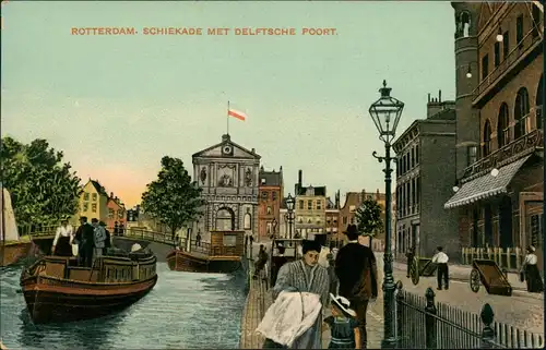 Postkaart Rotterdam Rotterdam Schiekade met Delfte Poort 1912
