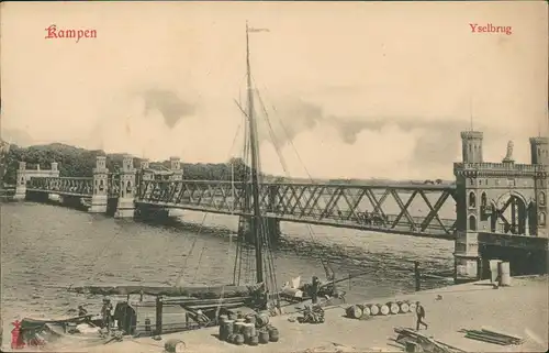 Postkaart Kampen (Niederlande) Yselbrug, Segelschiff 1909