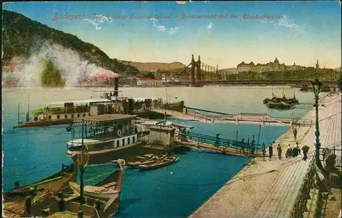 Postcard Budapest Donauansicht Schiffe Dampfer Steamer 1913