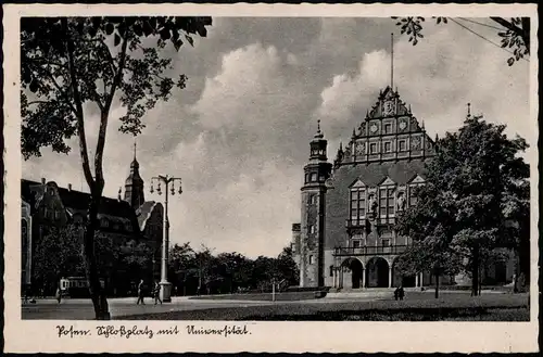 Postcard Posen Poznań Schloßplatz mit Universität. 1941  gel. Stempel Posen 9