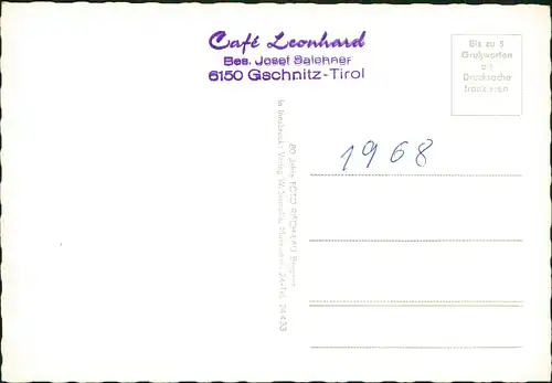 Ansichtskarte Gschnitz Tirol Cafe Leonhard - Foto AK 1968