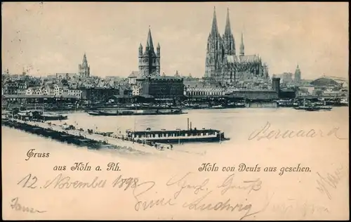 Ansichtskarte Köln von Deutz aus - Behelfsbrücke 1898