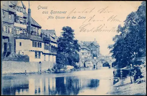 Ansichtskarte Hannover Alte Häuser an der Leine - Blaudruck 1898
