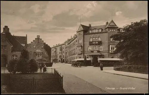 Postcard Odense (Dänemark) Straßenpartie, Grand Hotel 1912