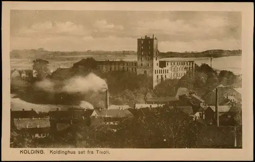 Postcard Kolding Koldinghus set fra Tivoli. Fabriken 1922