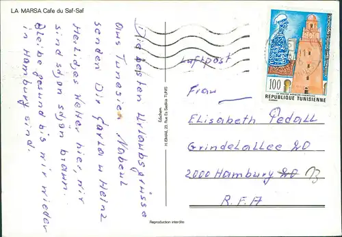 Postcard Tunesien LA MARSA Cafe du Saf-Saf, Kamel Einheimische 1980