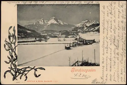 Ansichtskarte Berchtesgaden Stadtpartie im Winter 1903 Passepartout