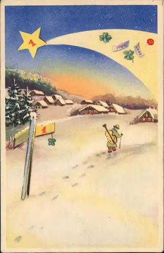 Ansichtskarte  Neujahr Sylvester New Year Gruss mit Sternen-Schweif 1930