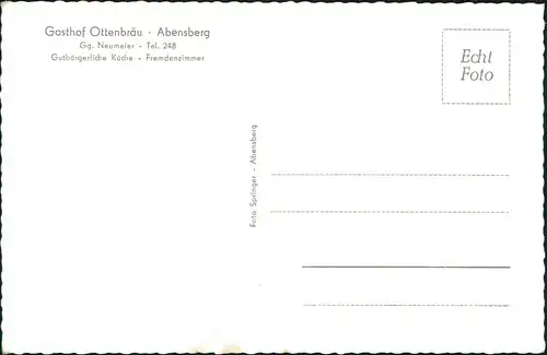 Ansichtskarte Abensberg Gasthof Ottenbräu Gastraum Bes. Gg. Neumeier 1960