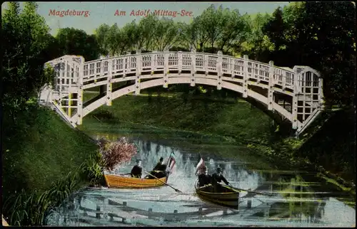 Ansichtskarte Werder-Magdeburg Adolf-Mittag-See, Brücke - Ruderer 1914