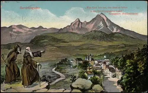 Ansichtskarte Berchtesgaden Mönche vor der Stadt - Künstlerkarte 1911