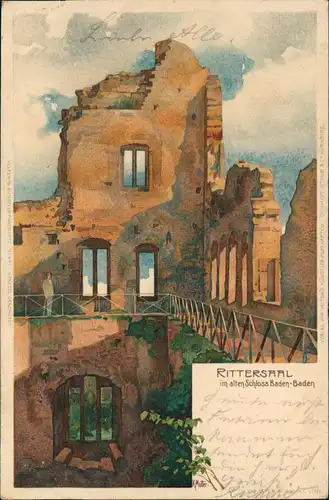 Baden-Baden Rittersaal im alten Schloß Künstlerkarte K. Mutter 1901