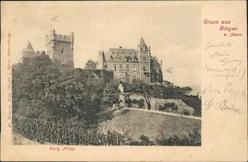 Ansichtskarte Bingen am Rhein Burg Klopp 1899  gel. 5 Pfg. Eckrandstück