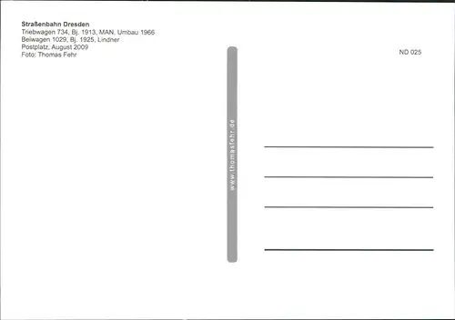 Dresden Straßenbahn Triebwagen 734, Bj. 1913, MAN, Umbau 1966 Postplatz 2009