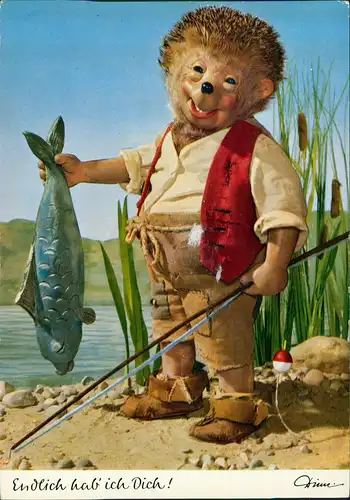 Ansichtskarte  Endlich hab' ich Dich! Mecki mit Fisch, Angler 1960
