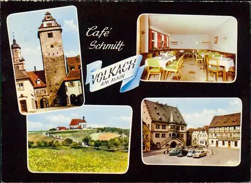 Ansichtskarte Volkach Mehrbildkarte Ortsansichten mit Café Schmitt 1973