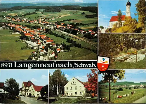 Langenneufnach Mehrbildkarte Ortsansichten u. Luftaufnahme 1987/1977