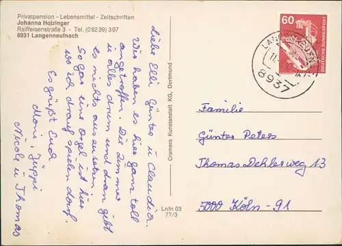 Langenneufnach Mehrbildkarte Ortsansichten u. Luftaufnahme 1987/1977