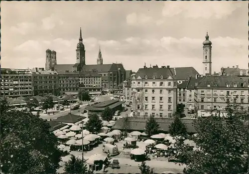 Ansichtskarte München Viktualienmarkt aus der Vogelschau-Perspektive 1950