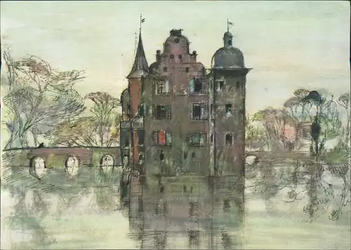 Dortmund Schloss Bodelschwingh Wasserschloss ARAL Werbekarte Künstlerkarte 1970