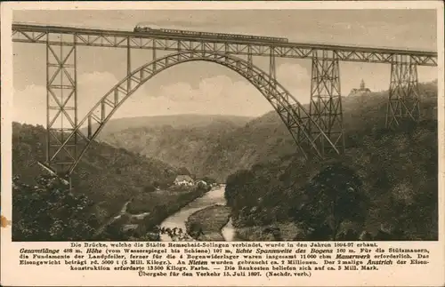 Küppelstein-Remscheid Bergisch Land, Eisenbahn Riesenbrücke mit Schloß Küppelstein 1920