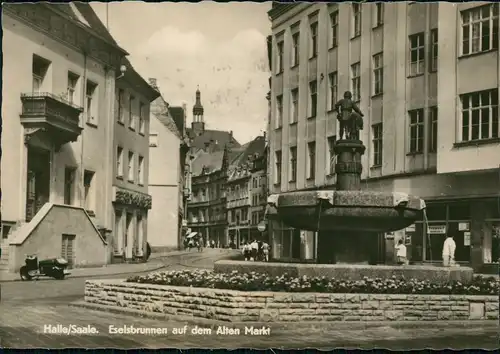 Ansichtskarte Halle (Saale) DDR Karte Eselsbrunnen auf dem Alten Markt 1968