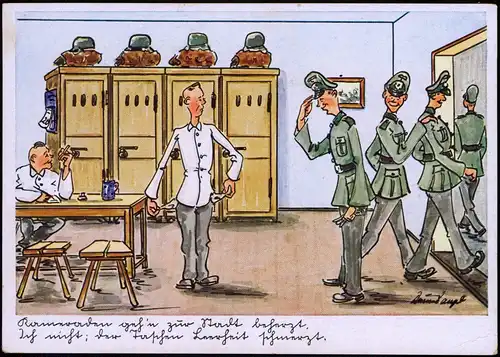 Ansichtskarte  Künstlerkarte - Militär Soldaten auf der Stube 1940