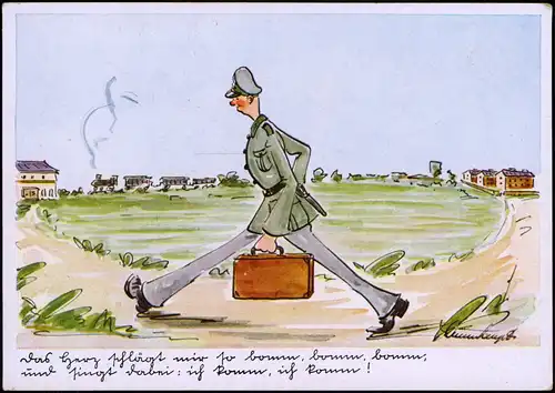 Künstlerkarte - Militär Soldat läuft mit großen schritten 1940