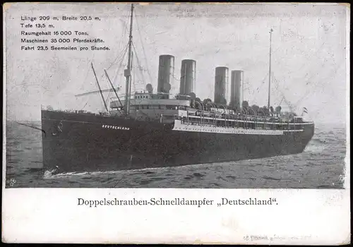 Schiffe Dampfer Steamer Doppelschrauben-Schnelldampfer ,,Deutschland". 1916