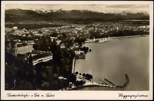 Ansichtskarte Friedrichshafen Luftbild mit Schloß und Alpen 1943