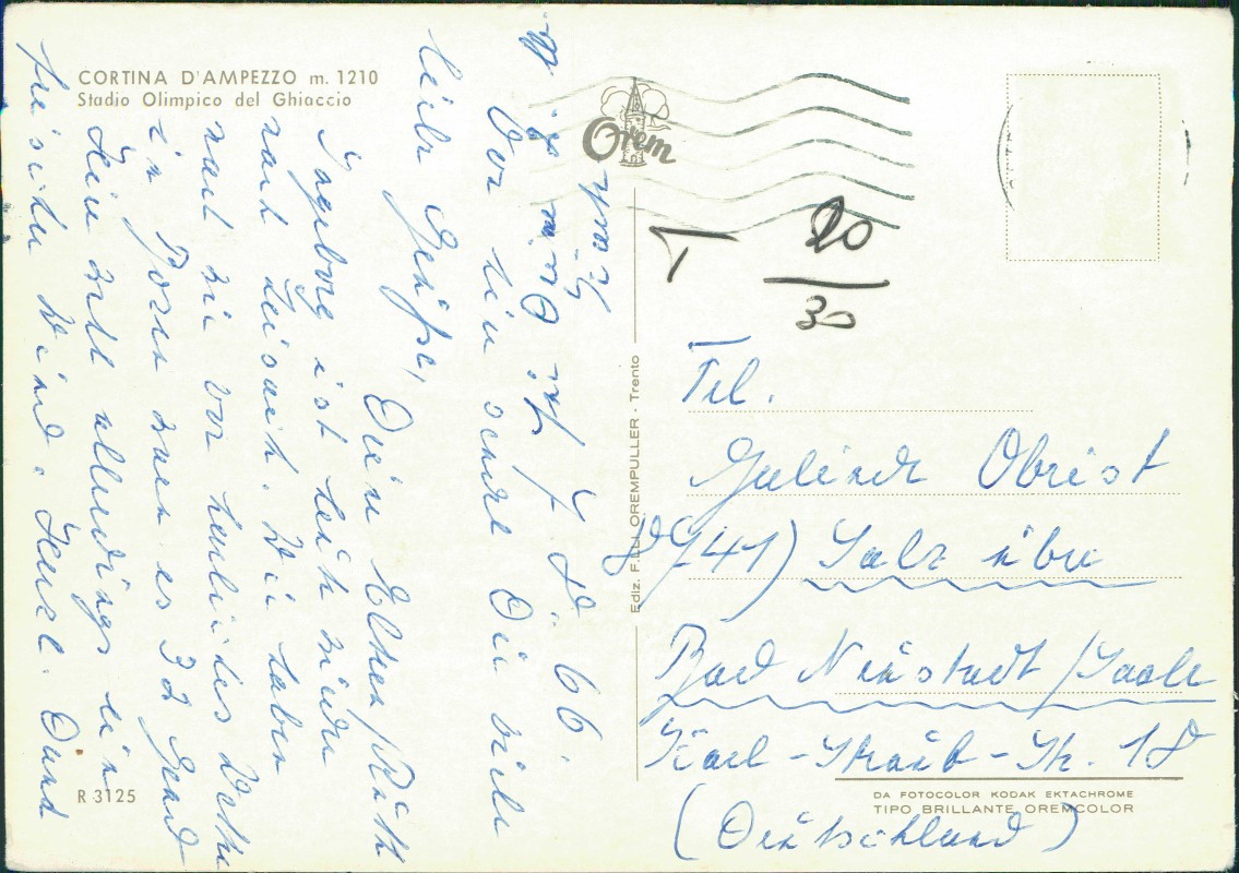 Cartoline Cortina d´Ampezzo Stadio Olimpico del Ghiaccio 1966 Nr