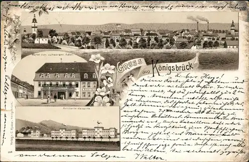 Litho AK Königsbrück Kinspork Gruss aus Stadt, Kaserne, Hotel  Adler 1900