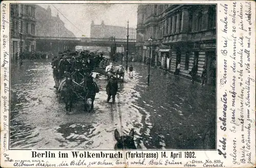 Kreuzberg Berlin Yorkstrasse Überschwemmung   1902  gel. Ankunftsstempel Leeds