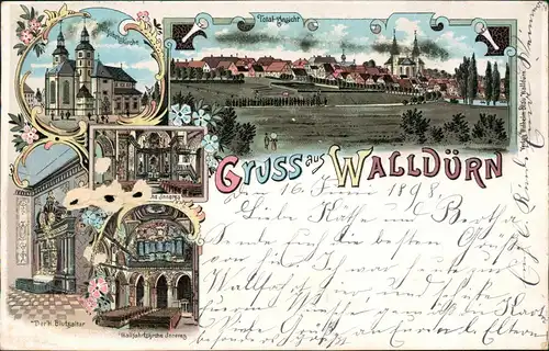 Ansichtskarte Litho AK Walldürn Gruss aus... Stadt, Kirche 1898