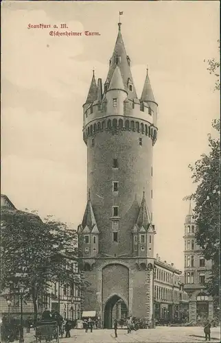 Ansichtskarte Innenstadt-Frankfurt am Main Eschenheimer Turm, belebt 1912