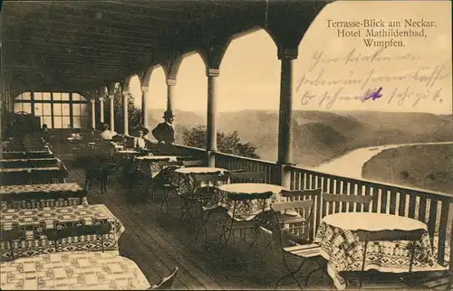Ansichtskarte Bad Wimpfen Terrasse-Blick am Neckar. Hotel Mathildenbad 1913