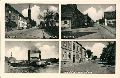 Hügelsheim Mehrbild-AK mit Rheinstraße, Rhein-Schiff, Hauptstraße 1940